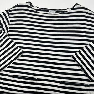 Marimekko Striped Cotton Boat Neck 3/4 Sleeve Pocket Top Black White Size M